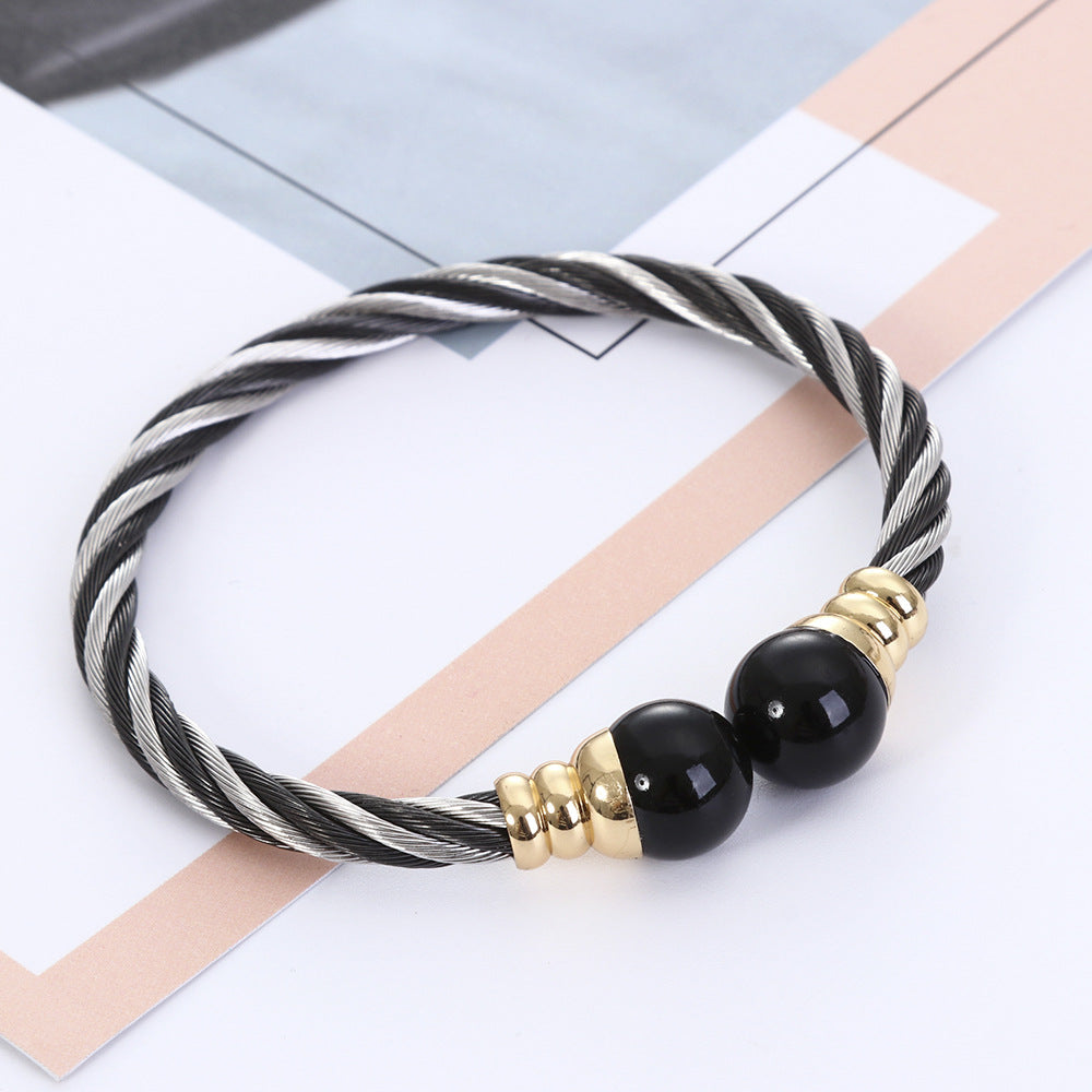 Stainless Steel Classic Style Two-tone Classic Handmade Braided Bracelets Ring Two-piece Set