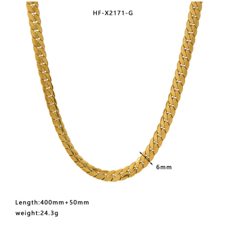 New Necklace Simple Fashion Cold Retro Style 18K Gold Titanium Steel Snake Bones Chain High-grade Women's