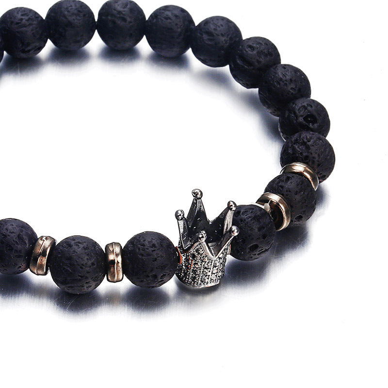 Fashion Lava Natural Stone Beads Bracelet For Women Men Man Crystal Crown Hand Bracelets Jewelry