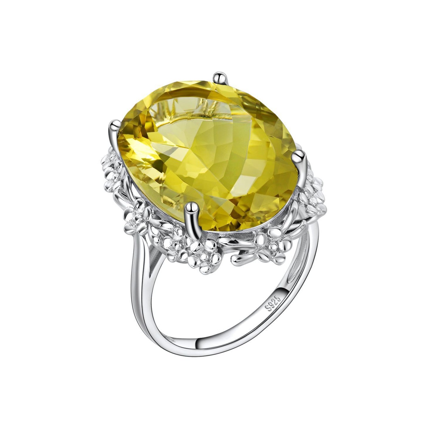 Natural Lemon Crystal Ring Luxury Style Jewelry S925 Silver