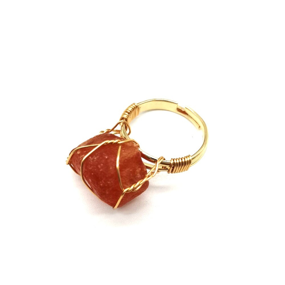 Personality Hand Wrapped Rough Stone Agate Ring