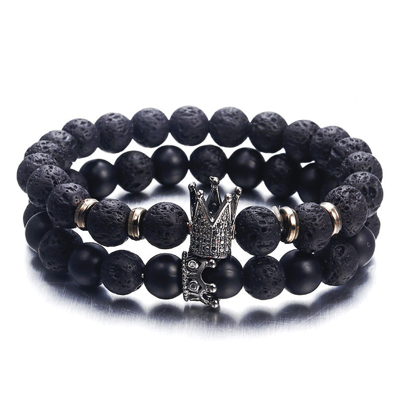 Fashion Lava Natural Stone Beads Bracelet For Women Men Man Crystal Crown Hand Bracelets Jewelry