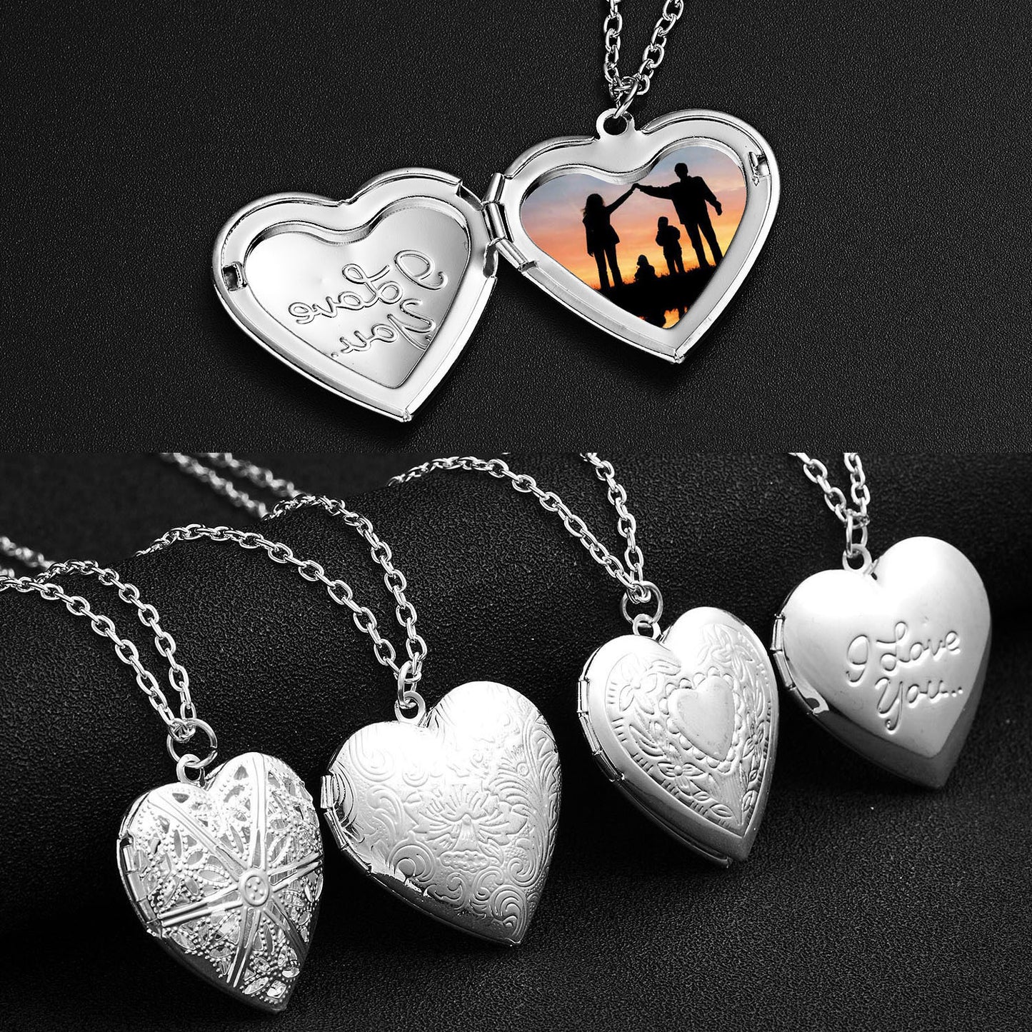 Carved Design Love Necklace Personalized Heart-shaped Photo Frame Pendant Necklace For Women Family Jewelry For Valentine's Day